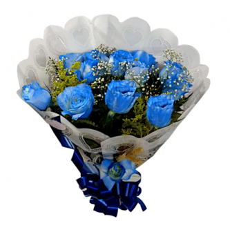 Buquê com 12 rosas azuis